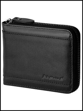 Genuine Leather RFID Blocking Bifold Wallet with Zipper and 16 Card Slots